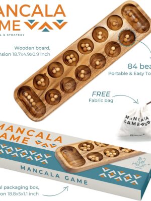 Premium Quality Wooden Mancala Board Game for All Ages – Ideal for Family Entertainment, Game Night, and Parties