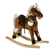 Qaba Kids Plush Rocking Horse Chair Toy With Realistic Neighing Sounds, BrownBlack