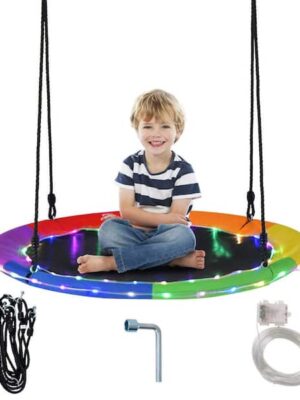 40 in. Saucer Tree Swing 660 lbs. for Kids Adults Outdoor with LED Lights Rainbow Color