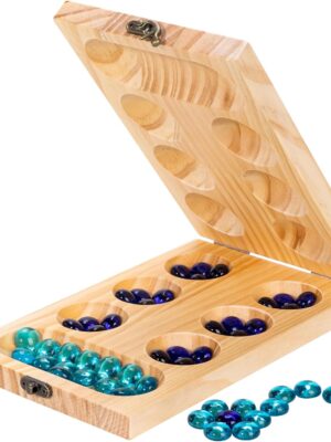 Wooden Mancala Board Game Set,Larger Size Mancale Instructions, Portable Travel Board Game for Kids and Adults